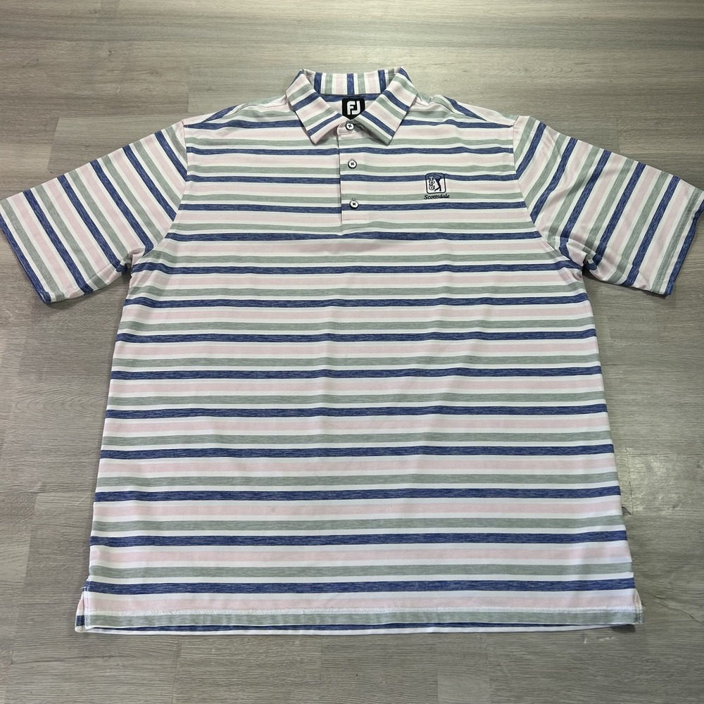 TPC Scottsdale FootJoy Polo Shirt Mens XL Pink Blue Stripe Golf Jersey Stretch
